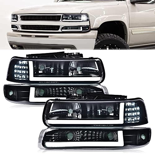G-PLUS LED Headlights Fit 1999-2002 Chevy Silverado 1500 2500,Smoke Lens - size: Fit Chevy Silverado 1999-2002(Smoke/Black)