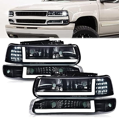 G-PLUS LED Headlights Fit 1999-2002 Chevy Silverado 1500 2500,Smoke Lens - size: Fit Chevy Silverado 1999-2002(Smoke/Black)