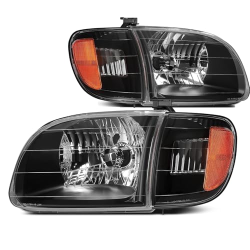 Headlight + Parking Lights Kit For Toyota Tundra Regular/Access Cab 2000-04 - color: Black Housing Amber