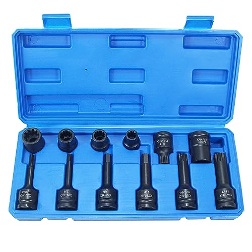 12PCS Brake Adjusting Tools Brake Caliper Socket Set Kit 10 Teeth 7 Teeth H7 H9 M14 for Audi VW BMW Benz Porsche Ford, Wheel Axles Socket M18, Oil Drain Plug Wrench