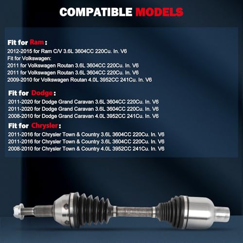 CCIYU Front Right CV Axle Drive Shafts for Chrysler Town & Country - size: 17-5799