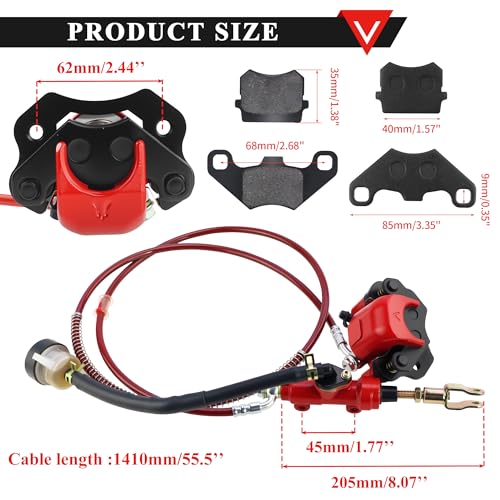 PRO BAT Rear Hydraulic Brake Assembly Caliper Master Cylinder Kit Go Kart - color: Red-1