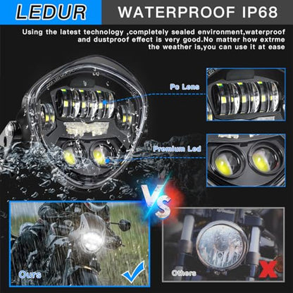 LEDUR 7 Inch Motorcycle Headlight With DRL Red Demon Eye Mount Bracket Hi/Low Beam Side Mount Headlight for H-arley Kawasaki Suzuki Yamaha Honda Cafe Racer Bobber Chopper Street Tracker Scrambler - size: 7IN Motorcycle Headlight-1PCS