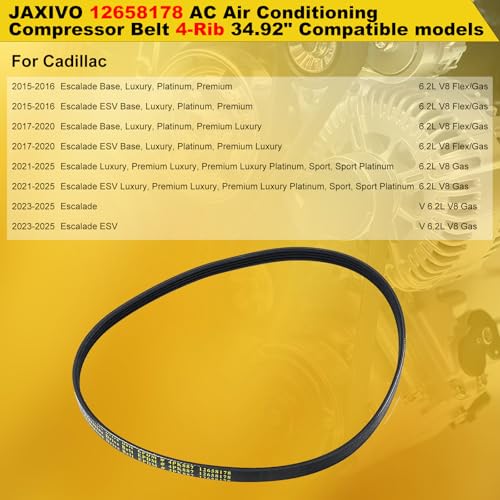 12658178 AC Air Conditioning Compressor Belt Compatible with 15-25 Escalade ESV 6.2L,14-25 Silverado/Sierra 1500 4.3L/5.3L/6.2L,15-25 Tahoe Yukon XL 5.3L/6.2L,Replace 4PK887SF 4040349S - size: 4PK887-887mm