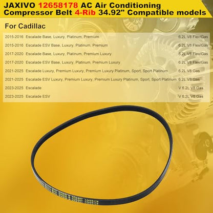 12658178 AC Air Conditioning Compressor Belt Compatible with 15-25 Escalade ESV 6.2L,14-25 Silverado/Sierra 1500 4.3L/5.3L/6.2L,15-25 Tahoe Yukon XL 5.3L/6.2L,Replace 4PK887SF 4040349S - size: 4PK887-887mm