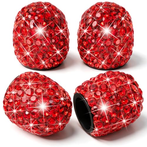 4PCS Bling Crystal Diamond Tire Stem Valve Caps, Dustproof Car Wheel Tire Valve Caps Universal Tire Valve Stem Covers for Cars, SUV, Trucks, Bikes, Motorcycles, Bicycles (Red) - color: Red, size: 4 pcs