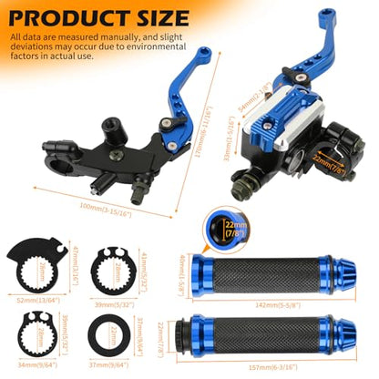 DREAMIZER Universal 7/8" 22mm Motorcycle Handlebar Brake Master Cylinder Clutch Levers CNC Left & Right Set + Hand Grips Compatible with Harley Honda Kawasaki Yamaha Suzuki (Blue) - color: Blue