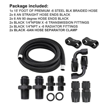 AN6 6AN Automatic Transmission Cooler Lines Kit with fittings For 4L60E 4L65E - Black Nylon Braided Hose Kit - style: style 1+ 2 Separator Clamp