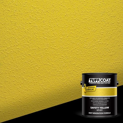 Tuff Coat Medium Texture Rubberized Non-Skid Deck Coating – Textured Non-Slip Safety Surface for Pool Decks, Docks, Boat Ramps, Patios, Walkways & High-Traffic Areas (UT-221 Yellow 1-gallon) - color: Safety Yellow, size: 128 Fl Oz (Pack of 1)