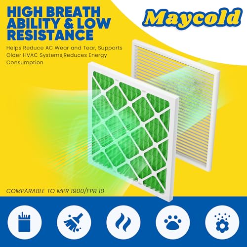 Maycold MERV 13 10x20x1 Air Filter (6-Pack), High-Efficiency Pleated AC & Furnace Filters, Actual Size: 9.70” x 19.70” x 0.75”, Individually Wrapped in Plastic - size: 10x20x1 M13 6-PACK