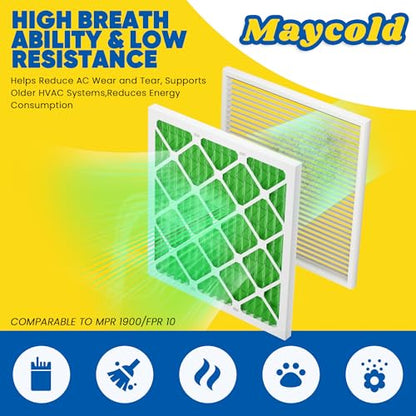 Maycold MERV 13 10x20x1 Air Filter (6-Pack), High-Efficiency Pleated AC & Furnace Filters, Actual Size: 9.70” x 19.70” x 0.75”, Individually Wrapped in Plastic - size: 10x20x1 M13 6-PACK