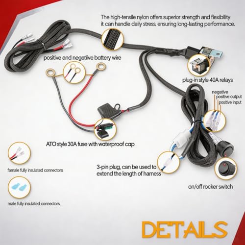 Wiring Harness 2 Lead Heavy Duty 12V Rocker Switch Nylon Wiring - size: Nylon Wiring Harness 2 Lead