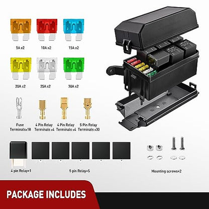 Nilight 12V Fuse Relay Box 6 Relays 6 Slots ATC ATO Blade Fuse Holder 4Pin 5Pin Terminal 40A Relay Waterproof Block Kit Universal for Automotive Car Truck Camper Marine Boat - color: Fuse and Relay Block