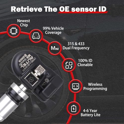 Autel TPMS Sensors Set of 4 Programmable MX Sensor for Tire Pressure Dual Frequency 315MHz/433MHz Autel Sensor Rubber Stem Programmable by TS508 TS408 TS508WF TS608 MS906TS ITS600 MS906PRO-TS - size: Sensor Rubber 4 pcs
