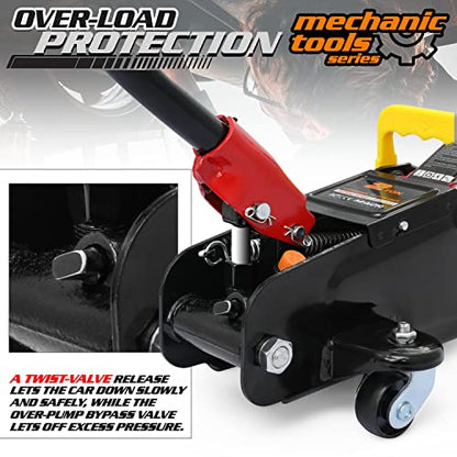 M-AUTO Hydraulic Trolley Jack Car Lift with Carrying Storage Case, Fast Lift Garage Floor Jack 2 Ton (4000 lb) Capacity, Handy and Easy Storage, Red