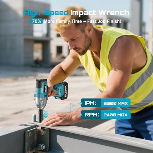 SEESII Impact Wrench 886 FT-LBS(1200N.m)1/2 Impact Gun with 2x4.0Ah Battery - color: 665 Ft-lbs / 1x4.0ah Battery