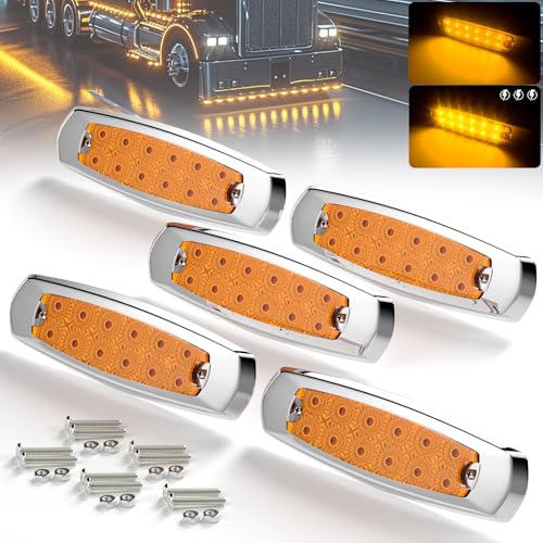 BJZ Trailer Marker LED Lights Amber 12LED Side Marker Clearance Front Rear Turn Signal Indicator Light 6'' 12V Flash Strobe Constant Marker Light Waterproof for Trailer Truck Van Pickup ATV RV, 5Pcs - color: Amber