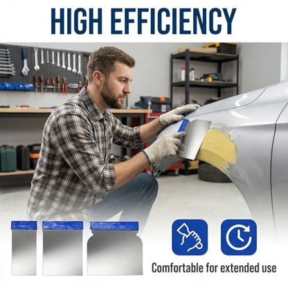 Stainless Steel Body Filler Spreader, 2, 3, 4, 4.5 inches Auto Metal Putty Knife Tool with Ergonomic Handles, Multipurpose Car Maintenance Scraper Set for Applying Fillers, Glazes (Silver)