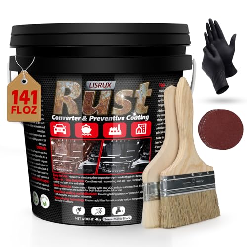 Rust Converter & Metal Primer, 141 Fl Oz Black Rust Inhibitor Paint for Metal, Automotive Rust Reformer, Industrial Grade Water Based, Heat Resistance & UV Resistant - size: Black-141 FL OZ