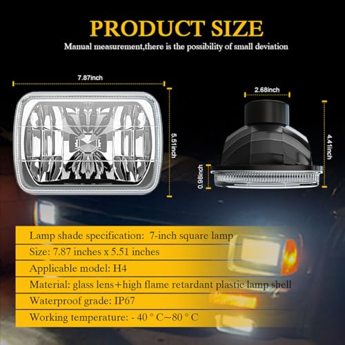H6054 5x7 7x6 Led Headlights for Off-road, 6000K White High Brightness Headlamp, DOT Approved High Low Sealed Beam, 9003/H4 Light Bulbs with H6054 Glass LED Headlight Housing