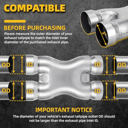 A-KARCK X Pipe 3 Inch, Universal Dual 3" Inlet/Outlet, 12" Overall Length Stainless Steel Crossover X-Pipe, Polished Surface and Weld-On Design, Universal for Car Truck - size: 3 Inch, style: X Pipe-B