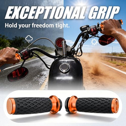 Orange 1" Silicone Cable Throttle Grips with End Cap for Harley - color: Orange