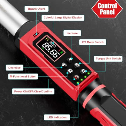 SUERCUP 1/2" Adjustable Digital Torque Wrench (1.5-99.6Ft.Lb/2-135N.m) - size: 1.5-99.6Ft.Lb/2-135N.m(14x18 mm)