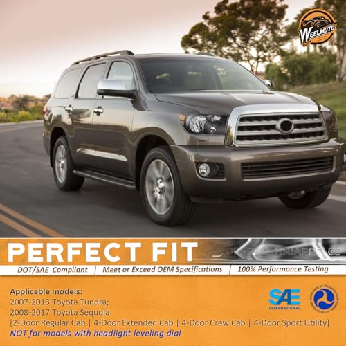 WEELMOTO Headlights for 07-13 Toyota Tundra, Fits Models W/O Level Adjuster - color: Clear Lens I Black Housing I Amber Reflector