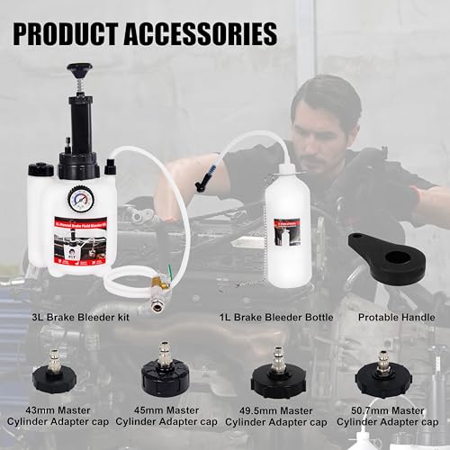 3L Brake Fluid Bleeder Kit with 1L Brake Fluid Bleed Bottle and 4 Adapters