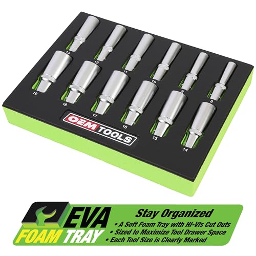 OEMTOOLS 23981 12 Piece Deep Socket Set 3/8, Deep Well Socket Set Metric 8mm-19mm, Heat-Treated Alloy Steel Sockets, Hard Chrome Finish, EVA Foam Tray - style: 3/8" Drive Metric