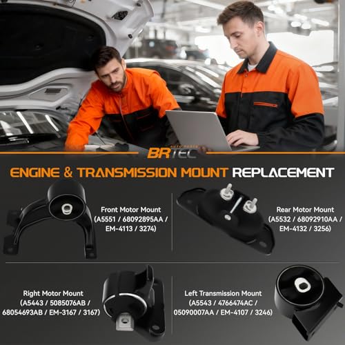 4PCS Engine Motor Mounts & Transmission Mount Set Compatible with Dodge Journey 2011-2019 FWD, Avenger 2011-2014, Chrysler 200 2011-2014 - 3.6L Replace# 68092895AA, 68092910AA, 5085076AB, 4766474AC