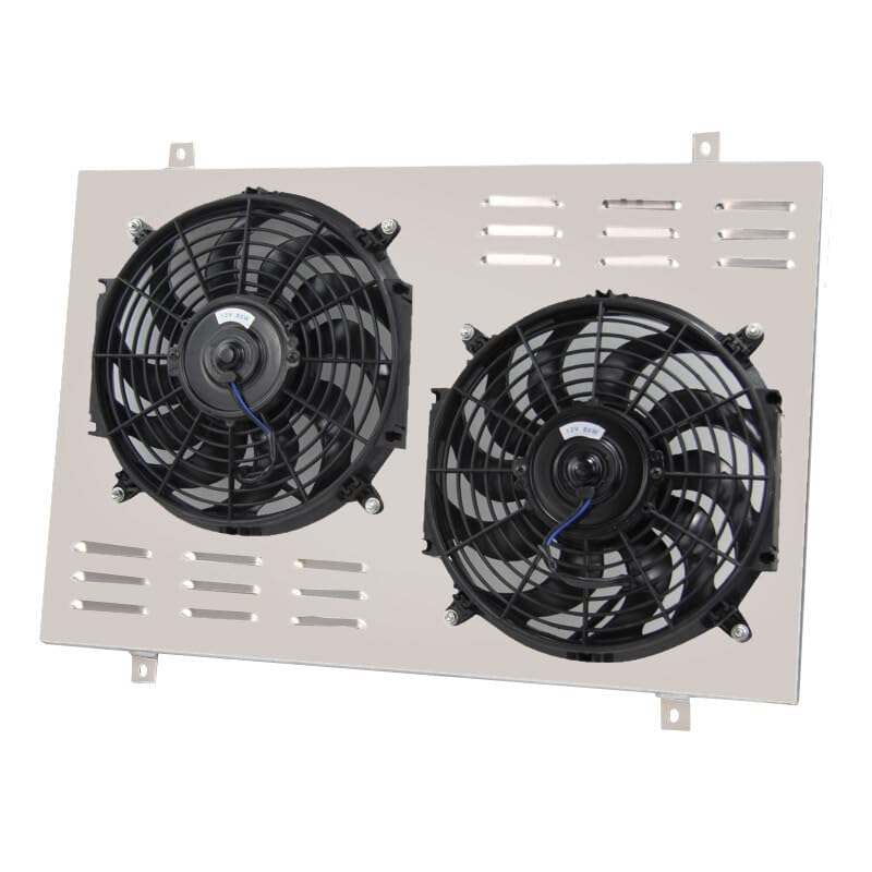 AA5052 Aluminum Shroud Replacement for 1985-1997 1986 1987 Ford F-150 F-250 F-350 Bronco 5.0L 5.8L V8 with Dual 12" Electric Fans and Thermostat Relay Kit Radiators