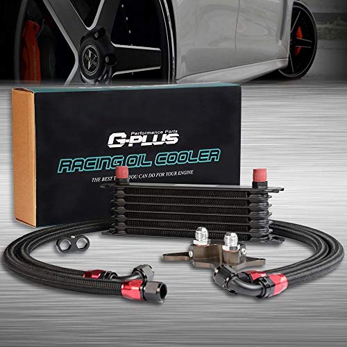 G-PLUS Engine Oil Cooler Kit 7 Row AN10 Compatible with 2006-2012 BMW Mini Cooper S Turbo R56 - color: black/7 row, size: Separation Style