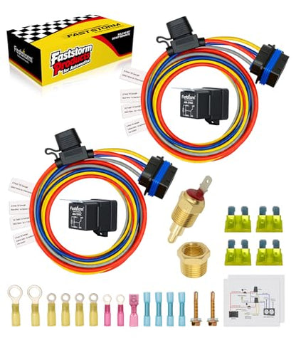 12V Dual Electric Fan Relay Kit Radiator Electric Cooling Fan Thermostat Kit Temperature Sensor Switch 185 On 175 Off, 40 AMP Tinned Copper Waterproof Relay Kit for Cars,Trucks,Boats - style: Tinned Copper Waterproof Relay Kit for Dual Fan