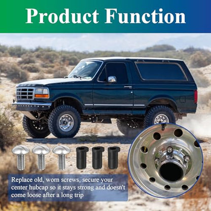 Center Caps Screws&Insert for 1980-1996 Ford F-150 & Bronco,1992-1996 Van - style: 3 Sets