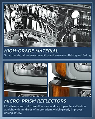 Nilight Headlights Assembly for Chevy Silverado Avalanche - color: Smoke Chrome Housing + Amber Reflector + DRL