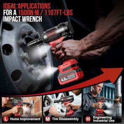 1/2 Brushless Cordless Impact Wrench 1107Ft-lbs Power Impact Gun