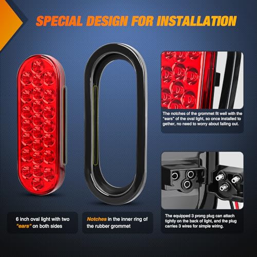 Nilight 6" Oval Trailer Tail Light 4PCS White Red 24LED Brake Reverse Lights - color: 4Pcs Red/White 24Led Lights
