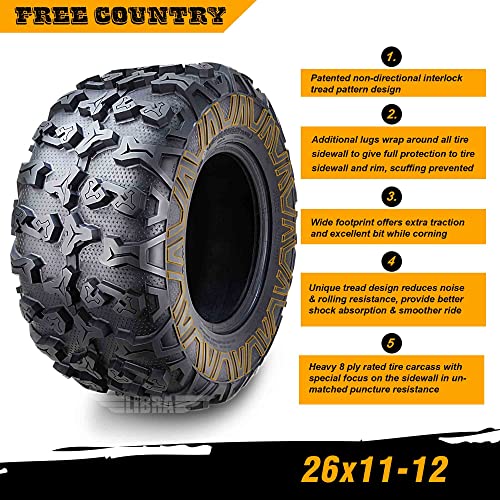 Free Country Set2 Premium ATV/UTV Tires 26x11-12 26x11x12 8PR w/Scuff Guard - size: 26X11-12