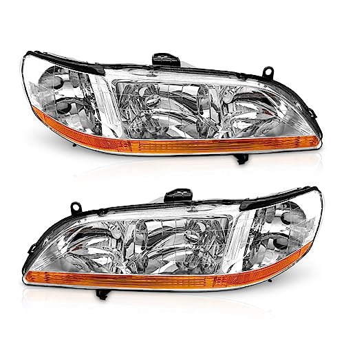 for 1998-2002 Honda Accord Headlights Assembly Chrome Pair - color: B-Chrome Housing Amber Reflector Clear Lens