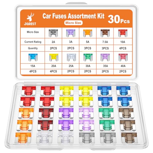 JOREST 30Pcs Car Fuse Kit - Micro Blade Fuses Automotive (Low Profile Mini Fuse) - Replacement Fuses Assortment Kit for Car/RV/Truck/Motor (2Amp 3A 5A 7.5A 10A 15A 20A 25A 30A 35A 40A) - style: 30Pcs Micro