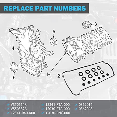 Valve Cover Gasket Set - Compatible with 2.0L 2.3L 2.4L 2002-2015 Honda Accord, Civic, CR-V, Element, Crosstour, Acura CSX, ILX, RDX, RSX, TSX - Replace VS50614R, 12341-R40-A00