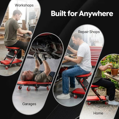Foldable Z Garage Creeper 40inch, 2 in 1 Mechanic Creeper Stool