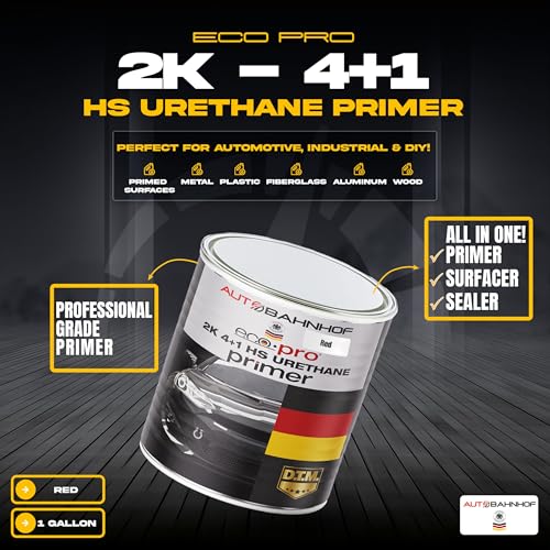 Eco Pro 2K 4:1 HS Urethane Primer Red & Medium Hardener Kit – High Build, Controlled Drying, Auto Body & Industrial Refinishing – 1 Gallon Primer + 1 Quart Hardener - color: Eco-Pro-2K-4-1-Red-Medium-Kit