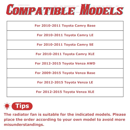 PartsFlow Radiator Cooling Fan For 2009-2015 Toyota Venza For 2010-2011 Toyota Camry 621-411 - color: For Toyota