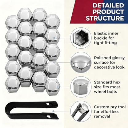 20PCS Lug Nut Covers, 21mm Car Hexagonal Wheel Bolt Covers Caps with Removal Tool, Dustproof Anti-Rust Auto Hub Screw Bolt Head Tire Protector, Universal Lug Nut Cap for Car SUV Truck (Silver) - color: Silver #21mm