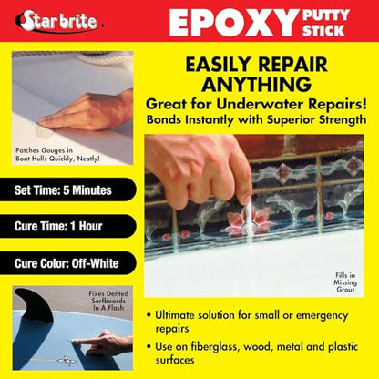 STAR BRITE Epoxy Putty Stick for Quick, Versatile, Permanent Repairs - style: Fiberglass, Wood, Plastic