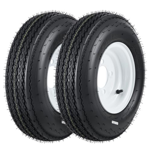 Reliable All-Weather Trailer Tires & Wheels Set - 4.80-8, Load Range C, 6PR, 4 Lug White Modular Rims - Utility, Boat, Camper Trailers - PCD 101.6 * 4, Center Bore 72mm, ET=0 - size: 4.80-8 4 lug