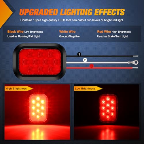 Nilight 5" X 3" Rectangular Trailer Tail Light 2 PCS Red 10 LED - color: 2Pcs Red 10Led Lights 5x3Inch