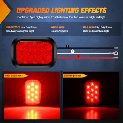 Nilight 5" X 3" Rectangular Trailer Tail Light 2 PCS Red 10 LED - color: 2Pcs Red 10Led Lights 5x3Inch